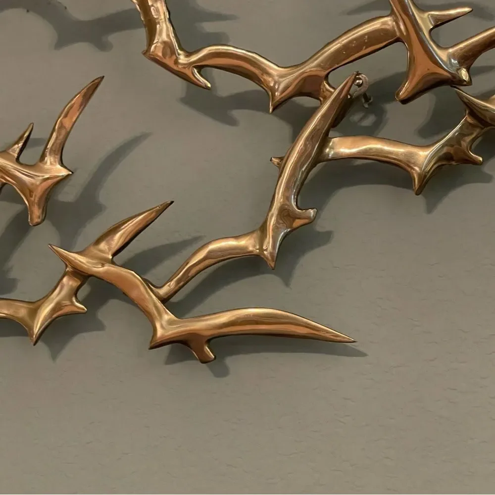 ♥️ BIJAN SIGNED~SEAGULLS~BIRD BRASS METAL ART WALL SCULPTURE~JERE MID CENTURY